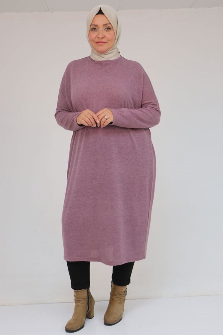 58101 Büyük Beden Düşükkol Mir Tunik - Gül Kurusu