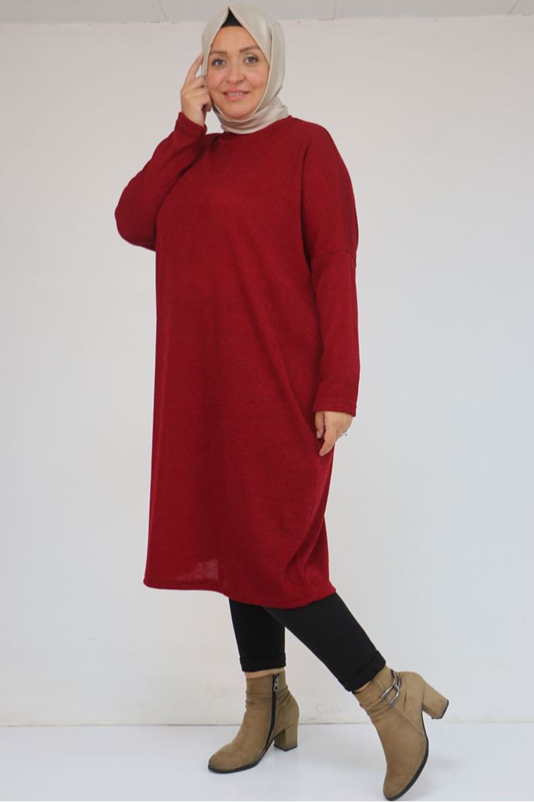 58101 Büyük Beden Düşükkol Mir Tunik - Bordo