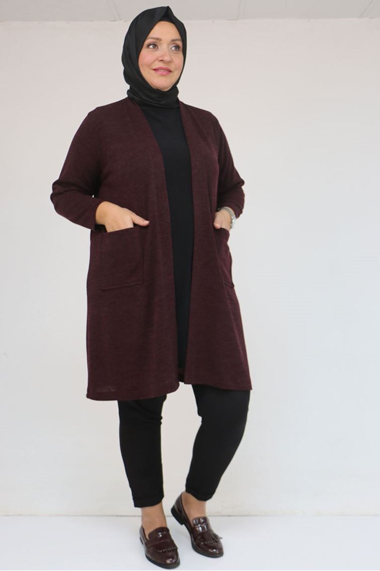 53034 Büyük Beden Cep Detaylı Mir Ceket - Mürdüm