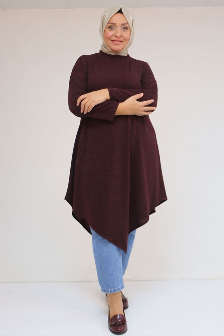 58144 Büyük Beden Hakim Yakalı Mir Tunik - Mürdüm