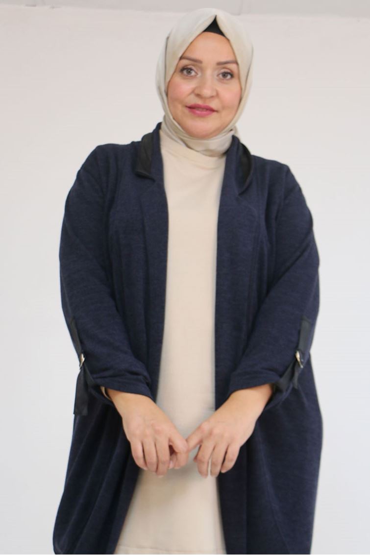 33056 Büyük Beden Petek Triko Waterport Detaylı Ceket - Lacivert