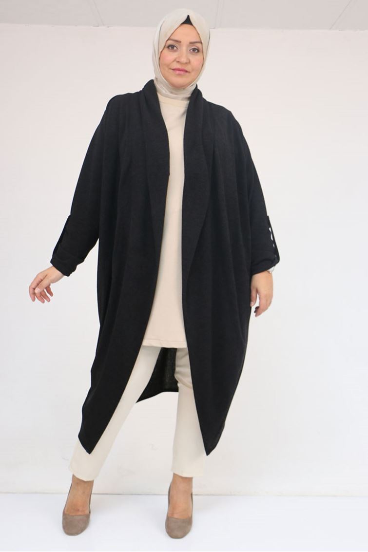 43093 Büyük Beden Kalın Patlı Mir Ceket - Siyah