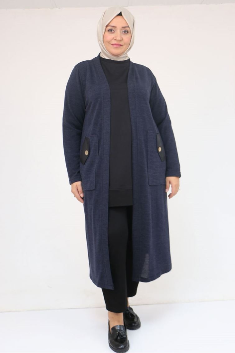 53035 Büyük Beden Cep Detaylı Mir Ceket - Lacivert
