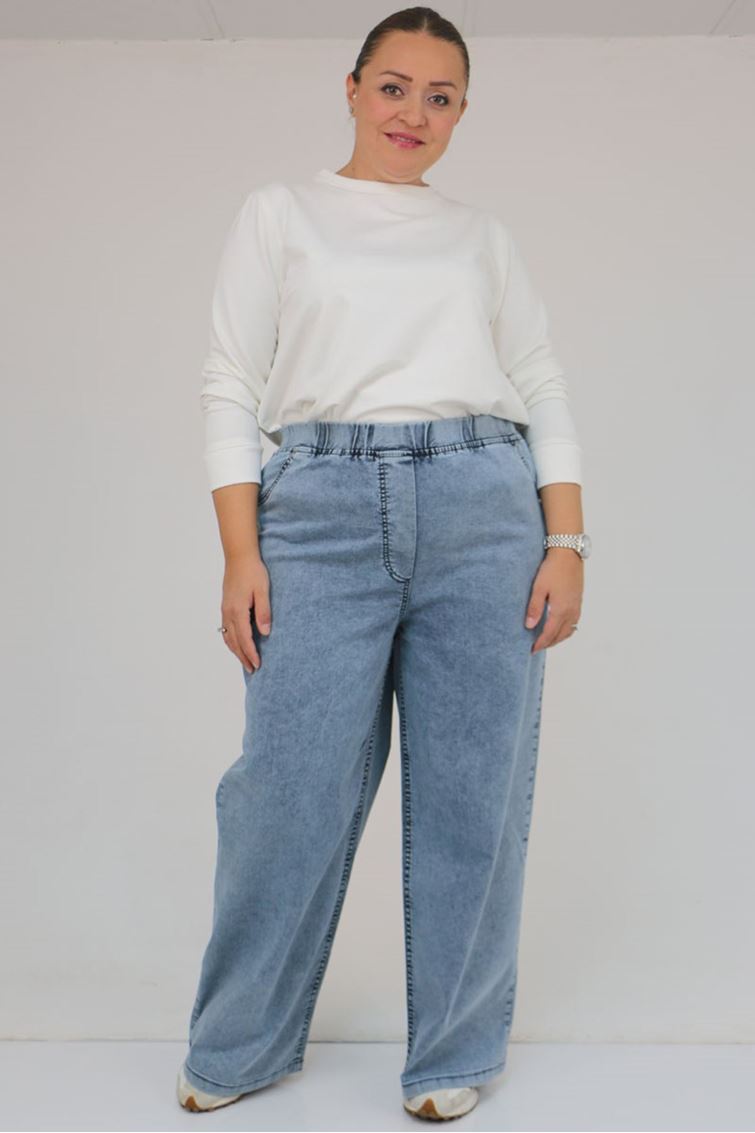 9182-8 Büyük Beden Beli Lastikli Bolpaça Pantolon - Mavi