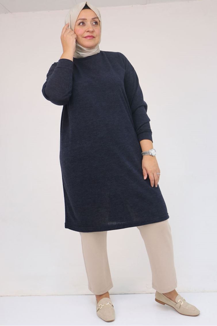 58148 Büyük Beden Düşük Kollu Mir Tunik - Lacivert