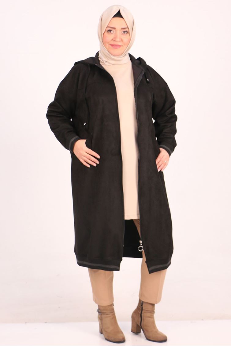 33074-E Büyük Beden Nubuk Ribanalı Kap-Siyah