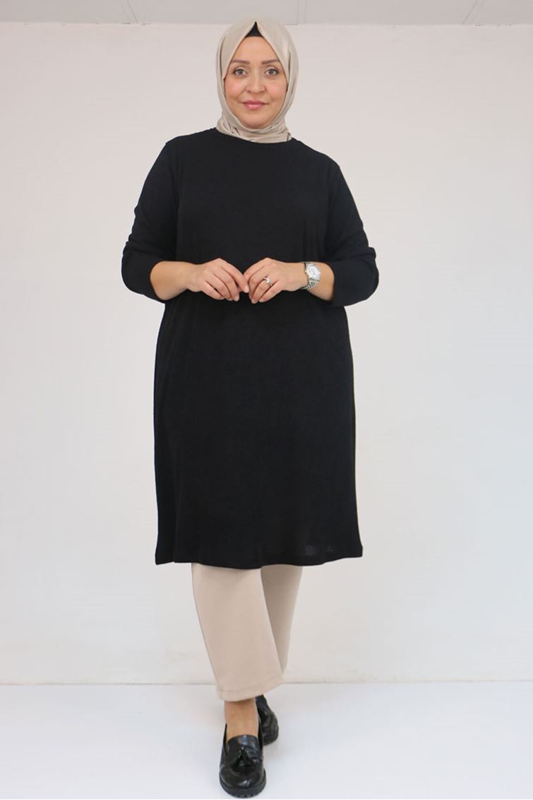 58140 Büyük Beden Basic Mir Tunik - Siyah
