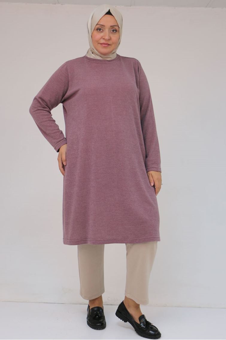 58140 Büyük Beden Basic Mir Tunik - Gül Kurusu