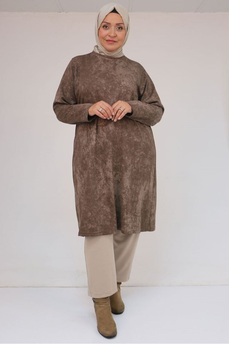 58153 Büyük Beden Basic Batik Modal Tunik - Batik Vizon