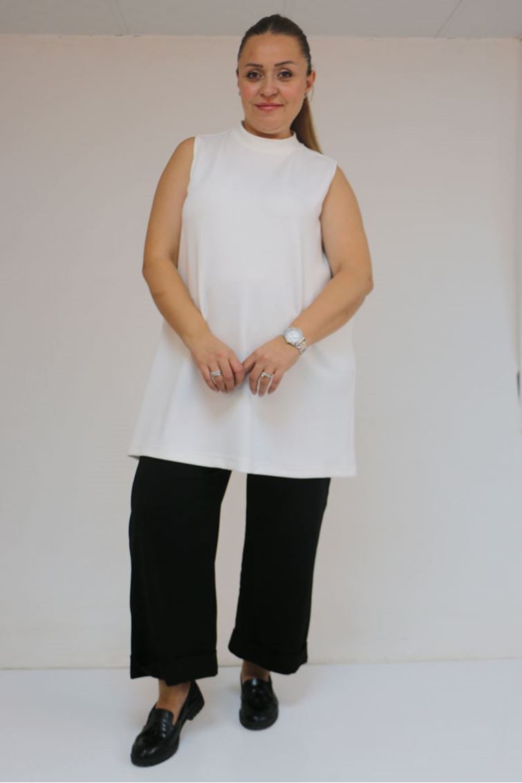 58509 Büyük Beden Uzun Modal İçlik - Ekru