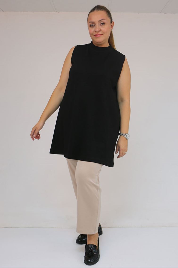 58509 Büyük Beden Uzun Modal İçlik - Siyah