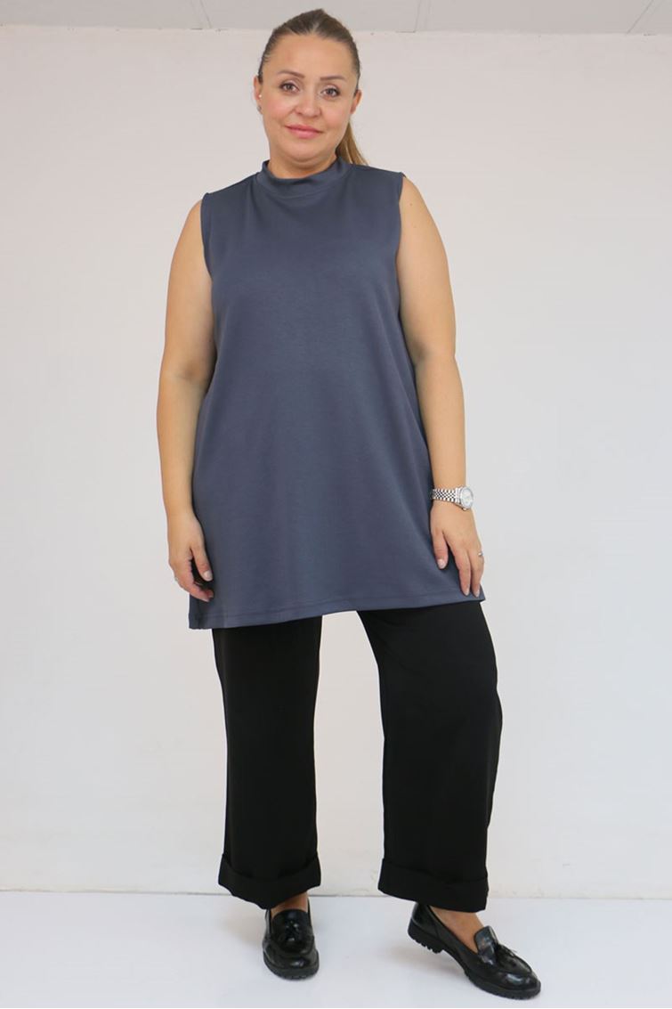 58509 Büyük Beden Uzun Modal İçlik - Antrasit