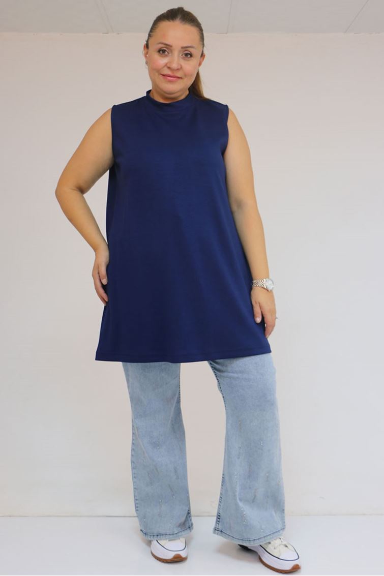 58509 Büyük Beden Uzun Modal İçlik - İndigo