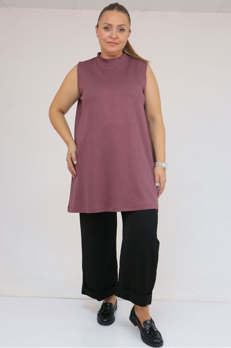 58509 Büyük Beden Uzun Modal İçlik - Gül Kurusu