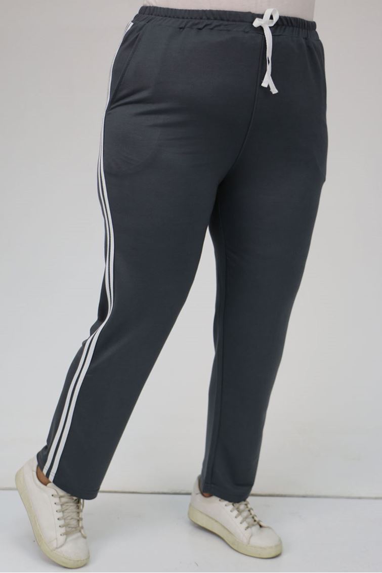 59505-1  Büyük Beden Yüksek Bel Lastikli  İki İplik Eşofman Altı - Antrasit