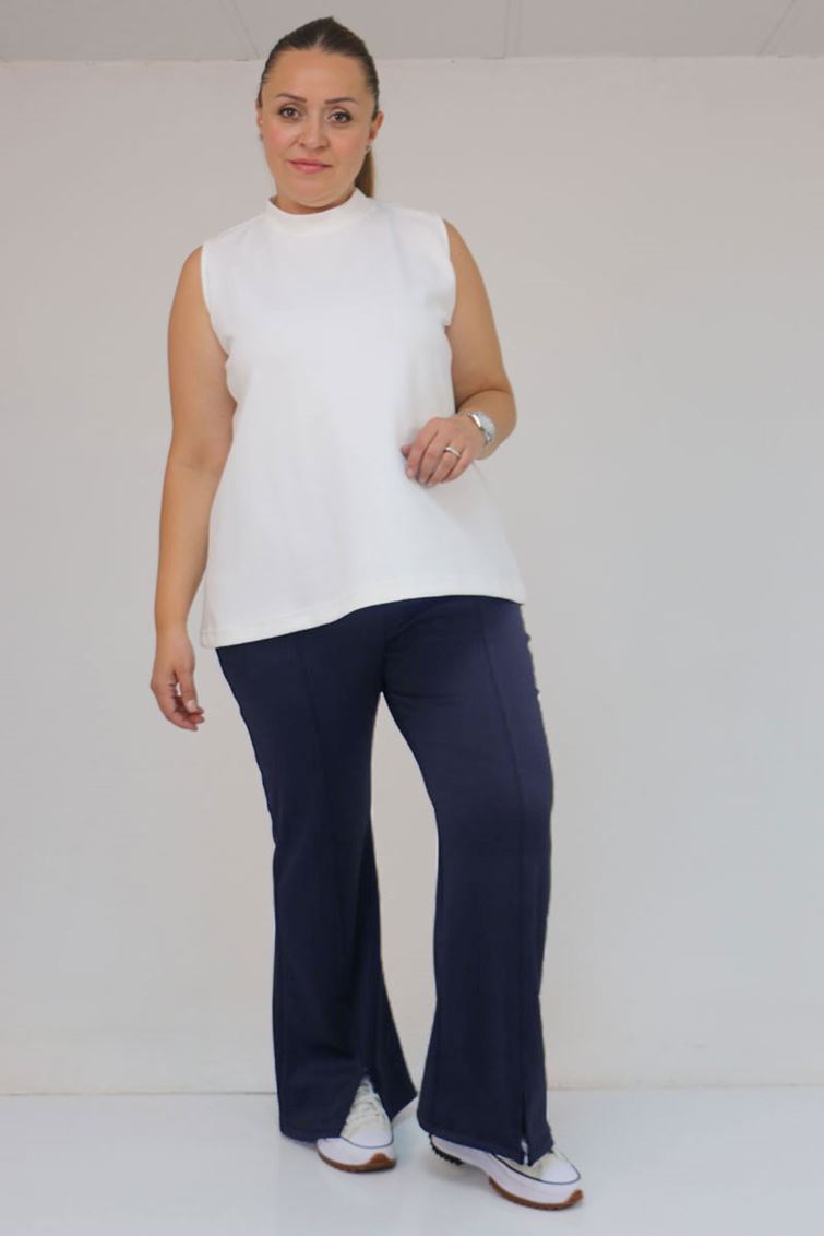 59506 Büyük Beden Paçası Yırtmaçlı İspanyol Paça Tayt Pantolon - Lacivert