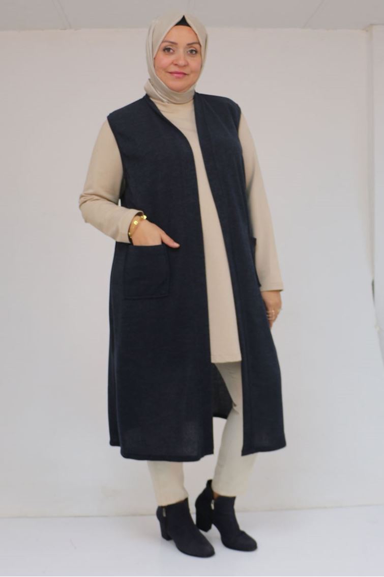 54012 Büyük Beden Cepli Giy-Çık Mir Yelek - Lacivert