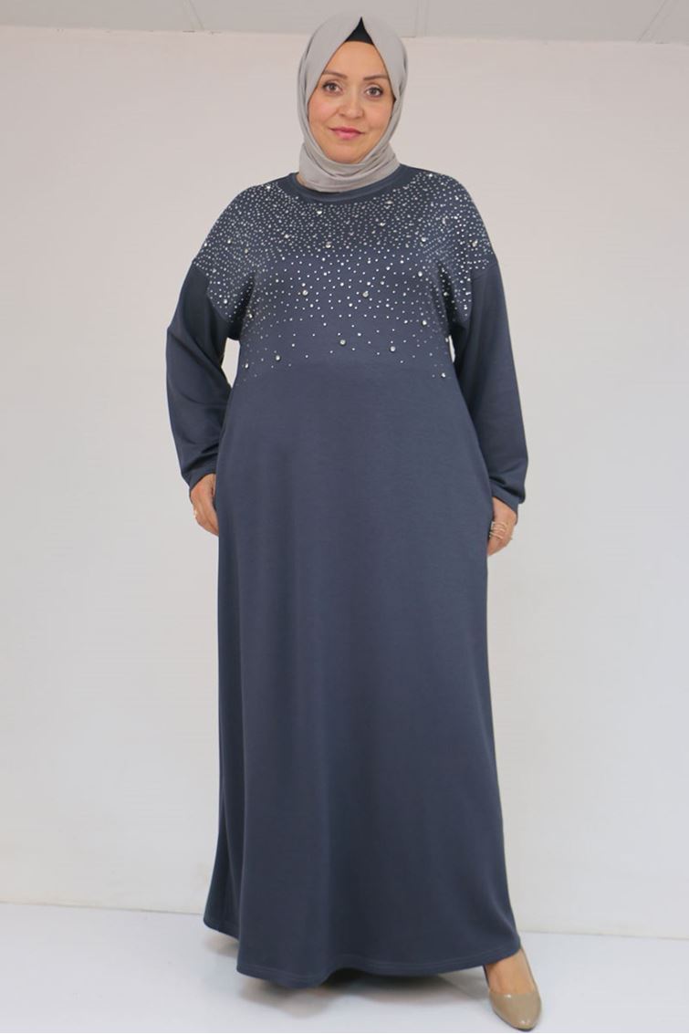 42033 Büyük Beden Yandan Cepli Modal Elbise - Antrasit