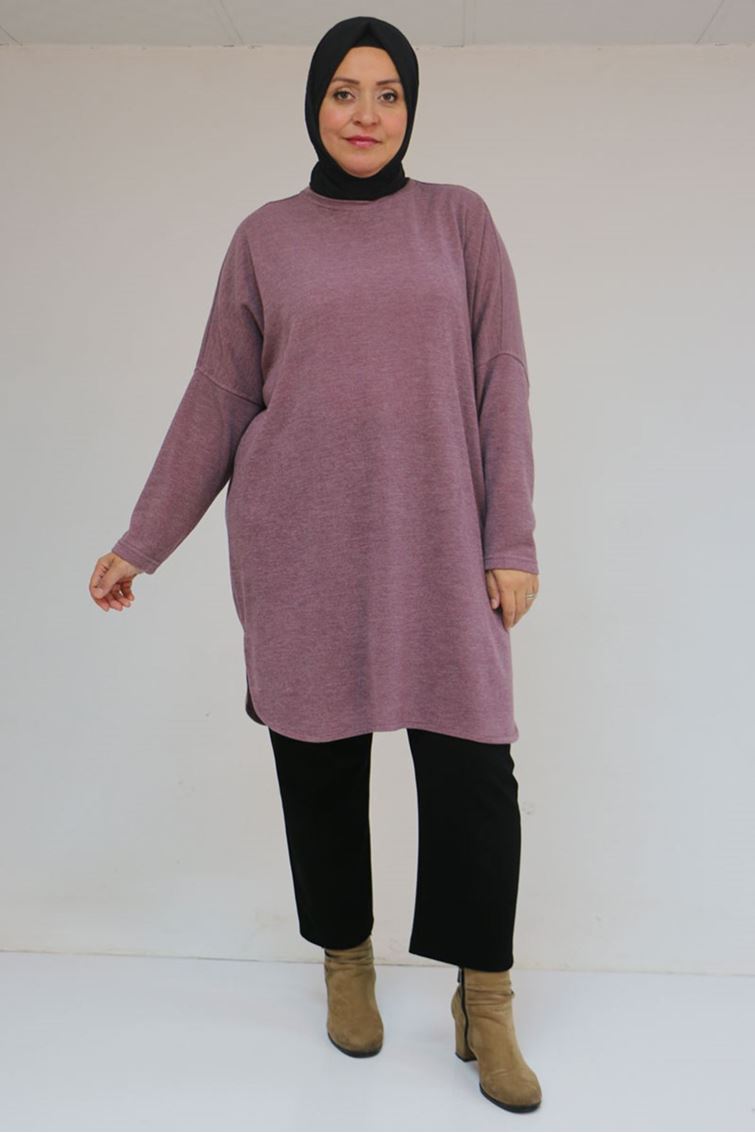 58156 Büyük Beden Basic Mir Tunik - Gül Kurusu