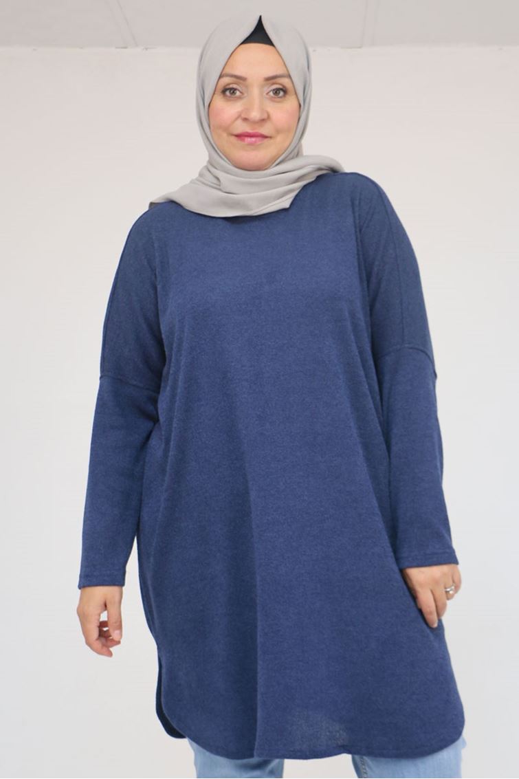 58156 Büyük Beden Basic Mir Tunik - İndigo