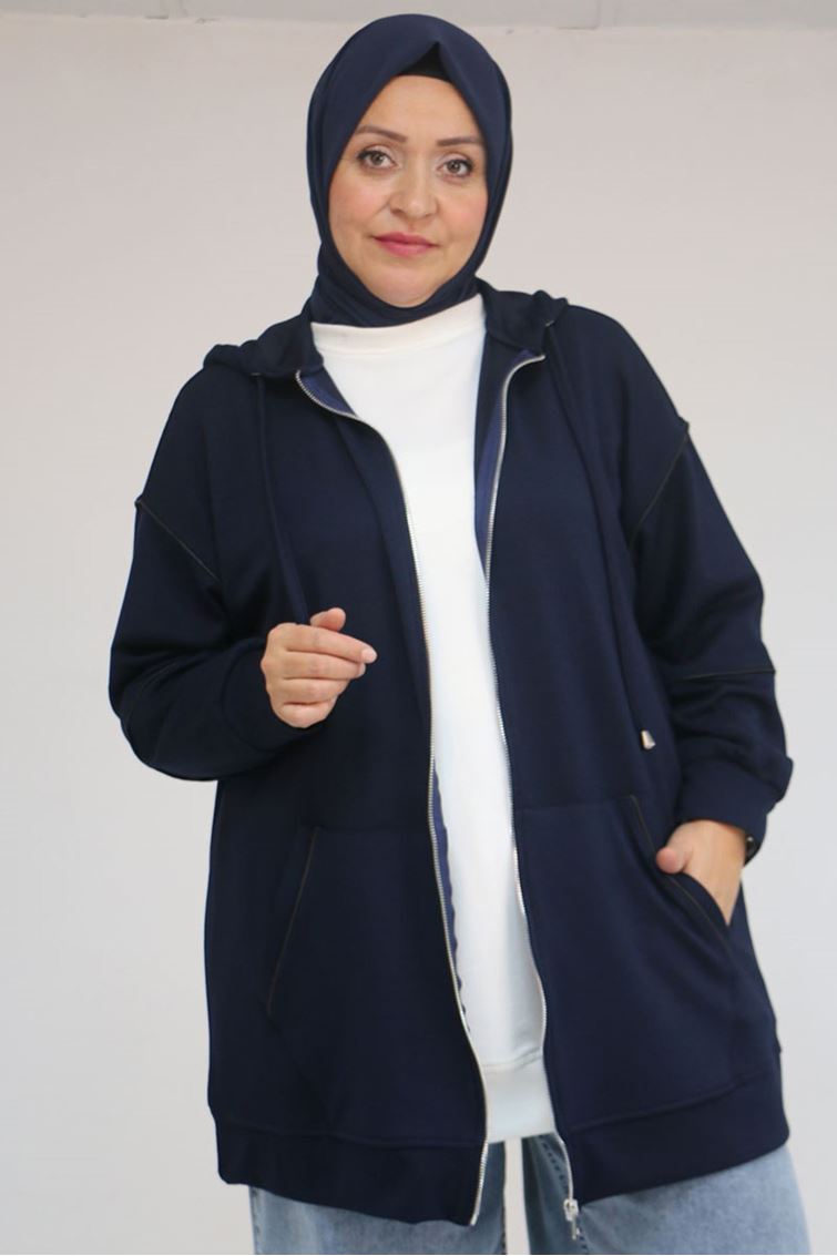 43072 Büyük Beden Waterport Biyeli Modal Ceket - Lacivert