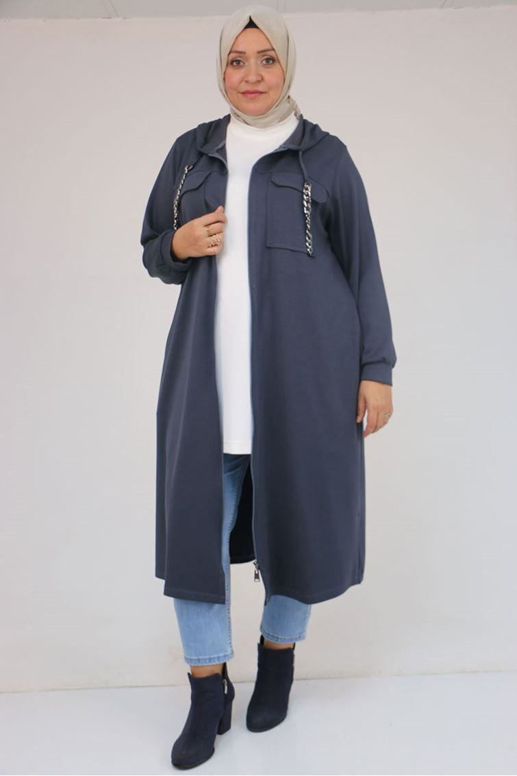 43036 Büyük Beden Zincir Kordonlu Modal Kap - Antrasit