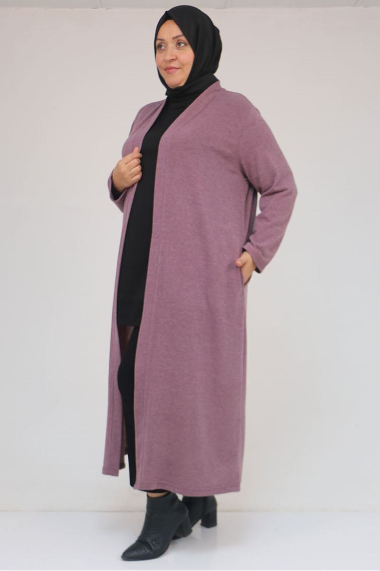 53061 Büyük Beden Cepli Uzun Mir Ceket - Gül Kurusu