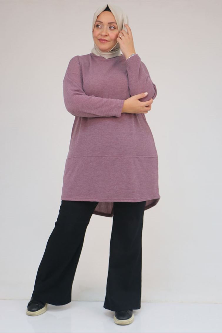 58166 Büyük Beden Makas Mir Tunik - Gül Kurusu