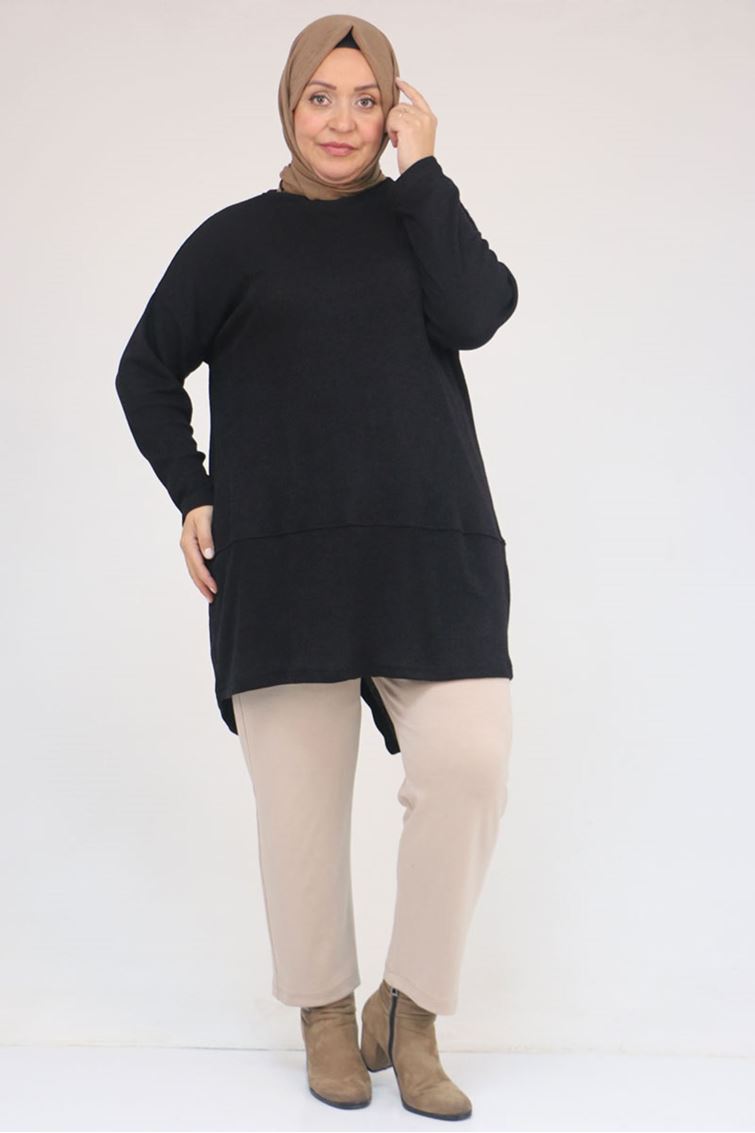 58166 Büyük Beden Makas Mir Tunik - Siyah