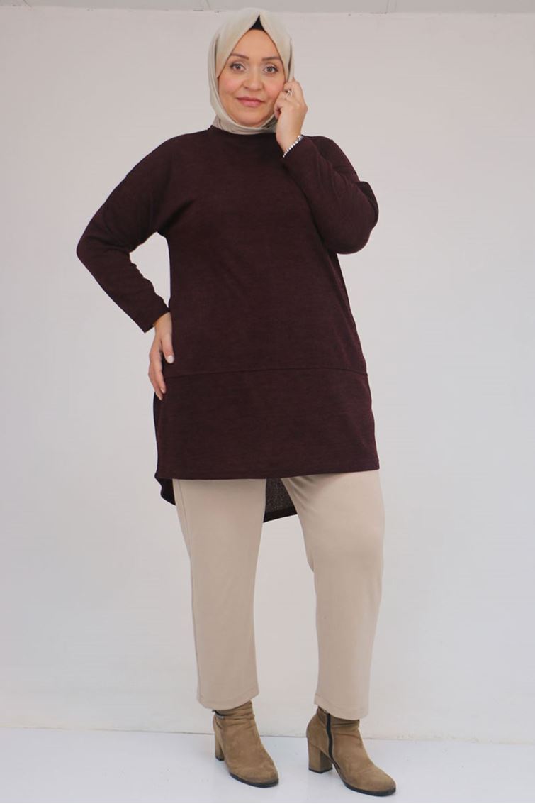 58166 Büyük Beden Makas Mir Tunik - Mürdüm