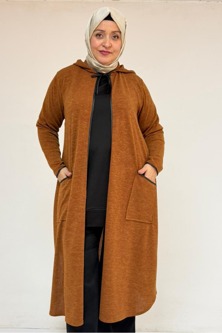 53063 Büyük Beden Biyeli Cepli Mir Ceket - Taba