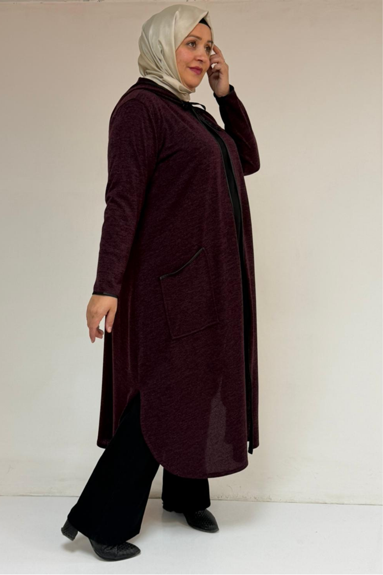 53063 Büyük Beden Biyeli Cepli Mir Ceket - Mürdüm