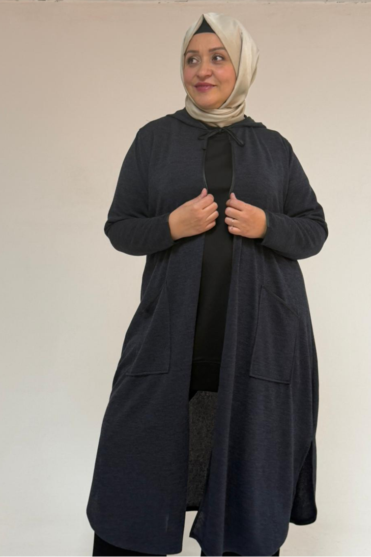 53063 Büyük Beden Biyeli Cepli Mir Ceket - Lacivert