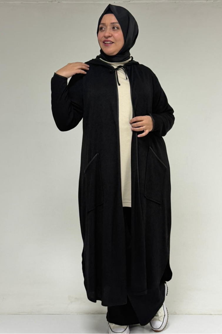 53063 Büyük Beden Biyeli Cepli Mir Ceket - Siyah