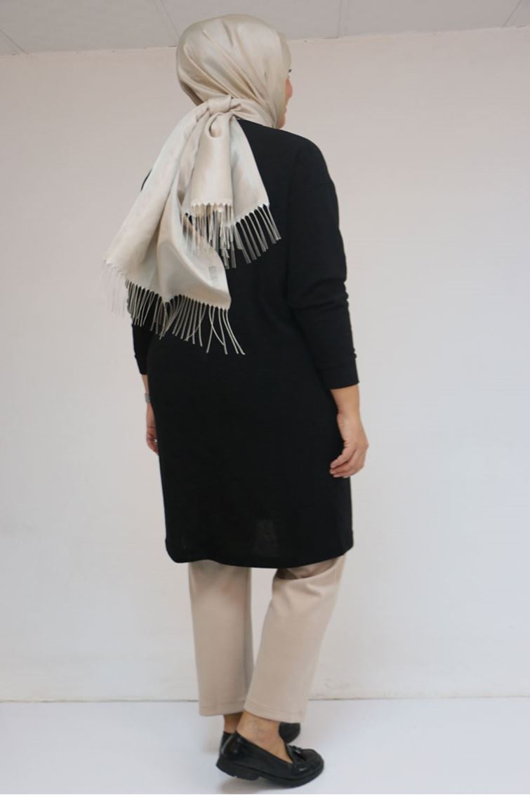 58148-E Büyük Beden Düşük Kollu Mir Tunik - Siyah