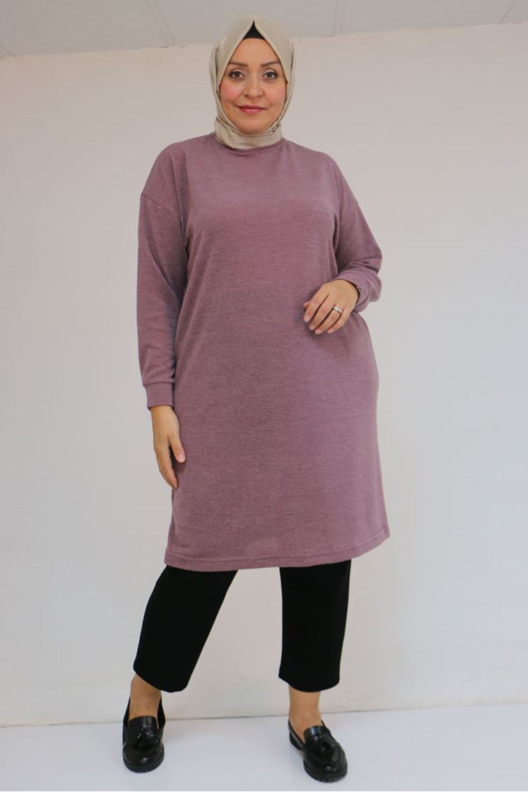 58148-E Büyük Beden Düşük Kollu Mir Tunik - Gül Kurusu 