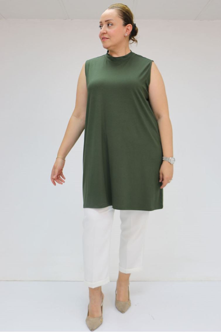 58501 Büyük Beden Hakim Yakalı Penye İçlik - Bordo