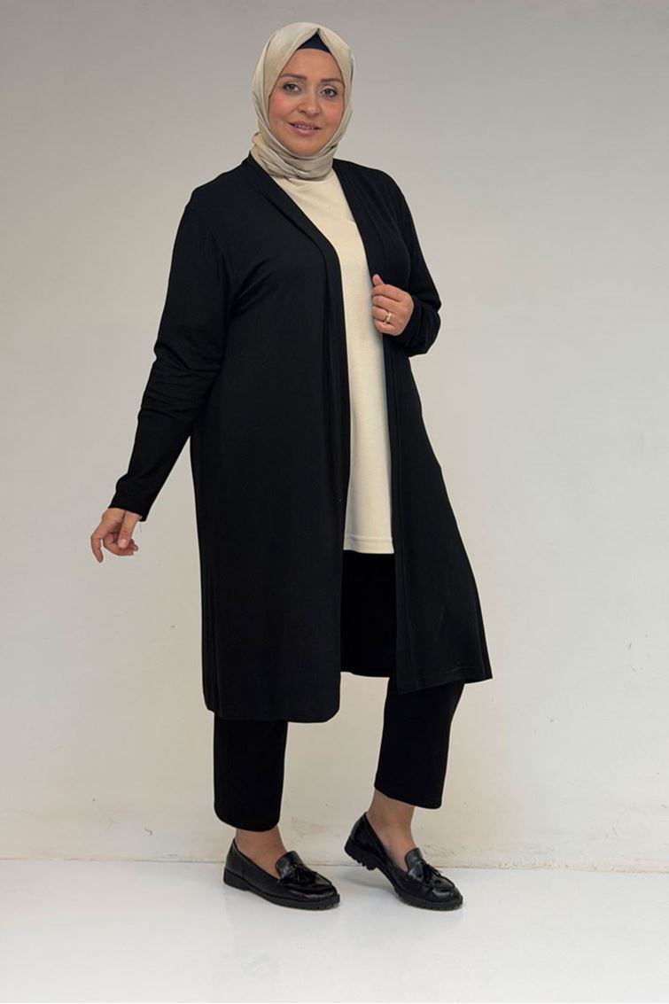 43008 Büyük Beden Penye Ceket - Siyah