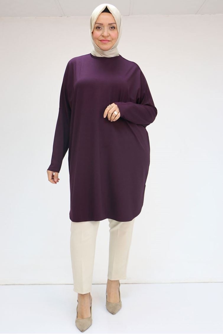 38111 Büyük Beden Basic Penye Tunik - Mor