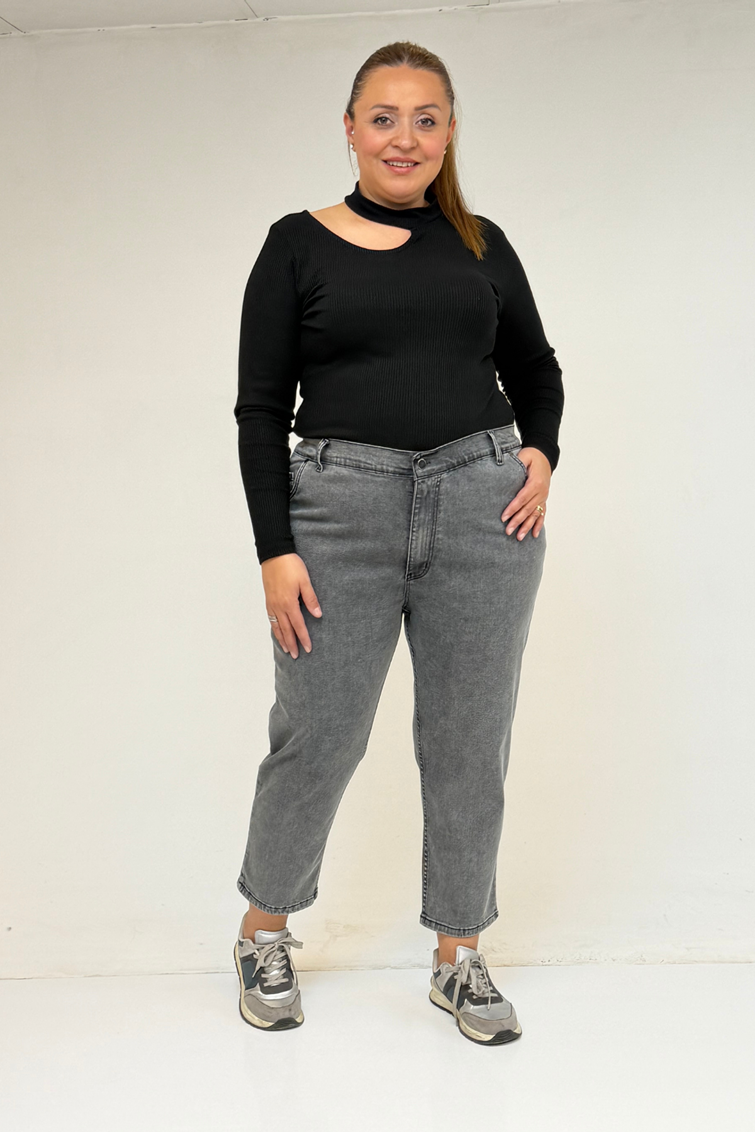 9125-6 Büyük Beden Boy Friend Kot Pantolon - Kar Yıkama Antrasit