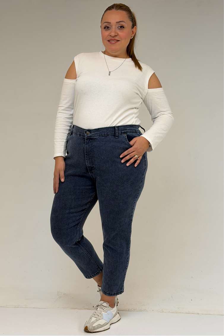 9125-6 Büyük Beden Boy Friend Kot Pantolon -  Antrasit