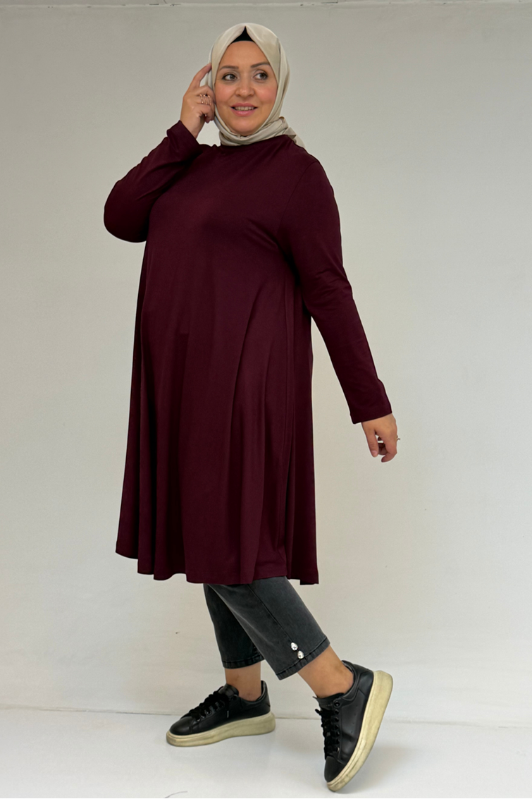 28016 Büyük Beden Mevlana Penye Tunik - Bordo