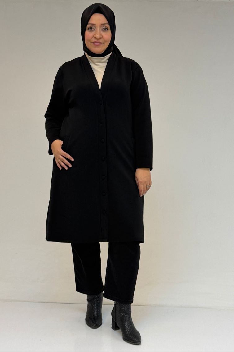 53066 Büyük Beden Cep Detaylı Çelik Ceket - Siyah