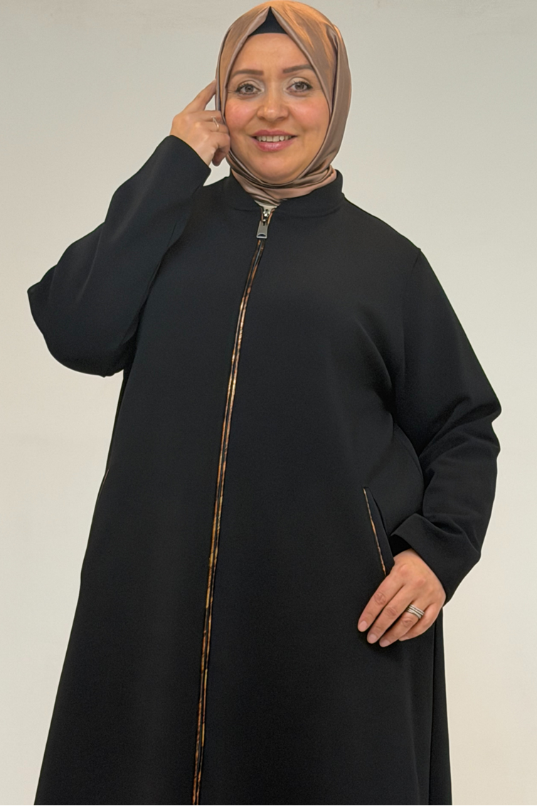 53072 Büyük Beden Kıstırma Biyeli Fermuarlı Çelik Kap - Siyah