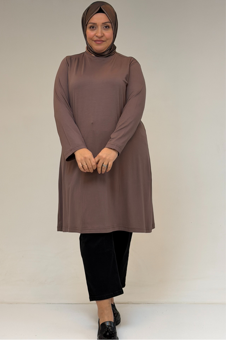 38501 Büyük Beden Basic Penye Tunik - Vizon