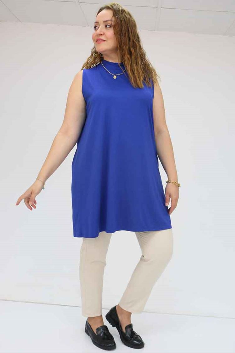 58501 Büyük Beden Hakim Yakalı Penye İçlik - İndigo