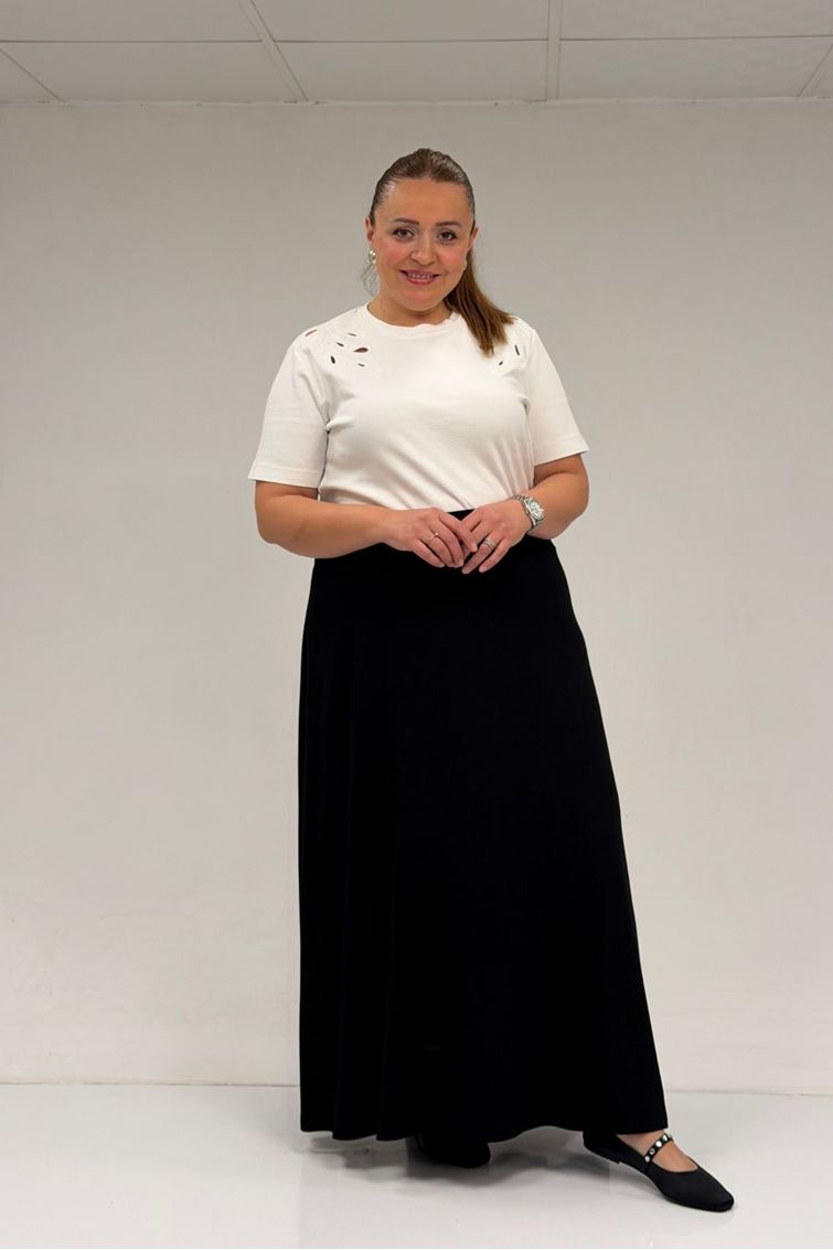 65001-E Büyük Beden Basic Penye Etek - Siyah