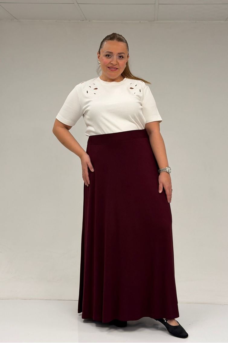 65001-E Büyük Beden Basic Penye Etek - Bordo 