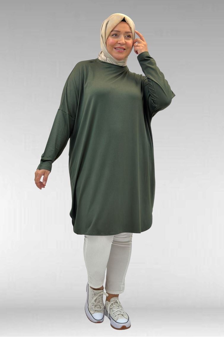 38111 Büyük Beden Basic Penye Tunik - Haki