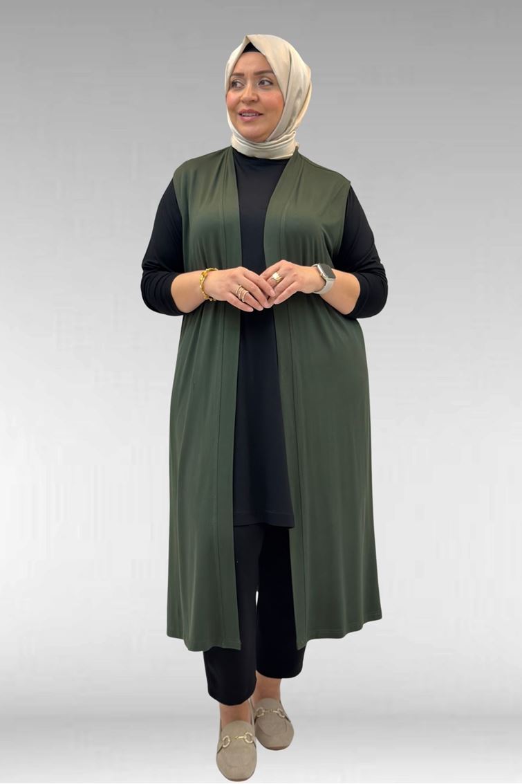 34000 Büyük Beden Penye Giy-Çık Yelek - Haki